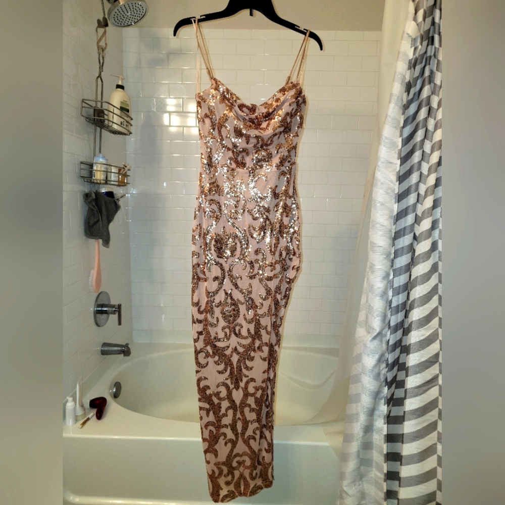 Rose gold sequin dress